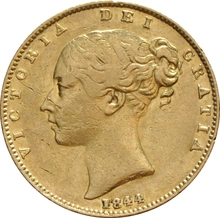 Moneda Soberano de Oro 1844 Victoria Joven con Reverso Escudado (L)