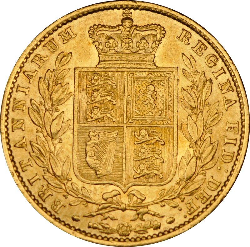 Moneda Soberano de Oro 1852 Victoria Joven con Reverso Escudado (L)