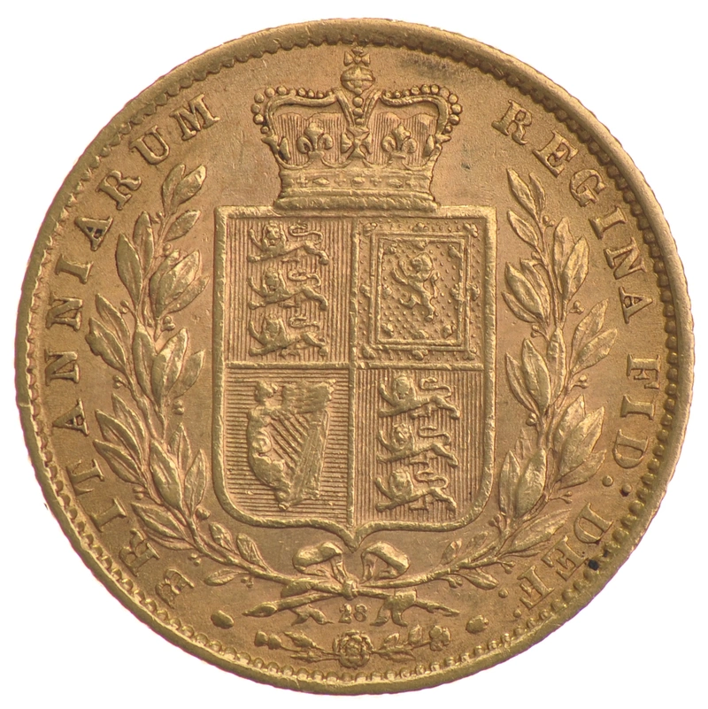 Moneda Soberano de Oro Victoria Joven con Reverso Escudado