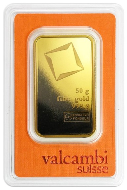 Valcambi 50 Gram Gold Bar