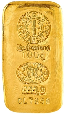 Lingote de Oro de 100 g Argor-Heraeus Fundido