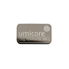 Barra de platino de 100 g Umicore Minted