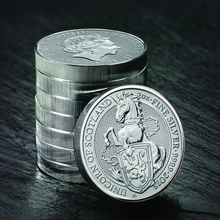 Moneda Bestias de la Reina El Unicornio de Escocia de Plata de 2 oz