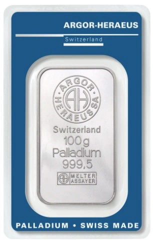 Lingote de Paladio de 100 g Argor-Heraeus