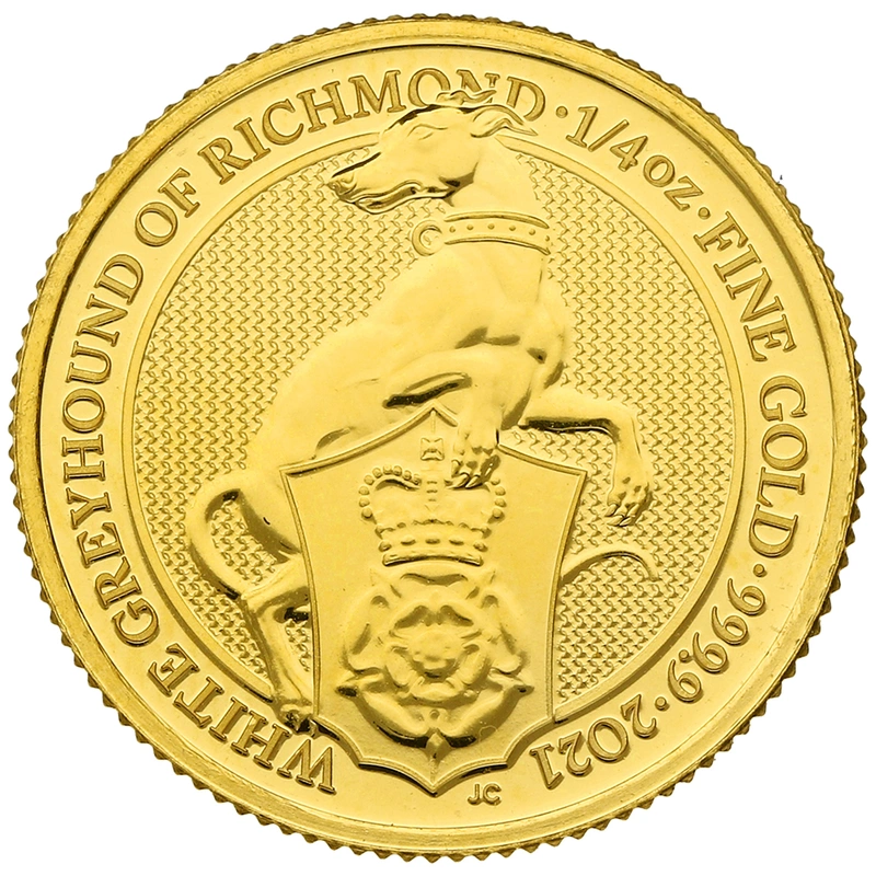 Moneda Bestias de la Reina El Galgo Blanco de Richmond de Oro de 1/4 oz 2021