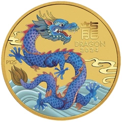 Moneda Perth Mint Calendario Lunar de Oro de 1/10 oz Año del Dragón Coloured 2024