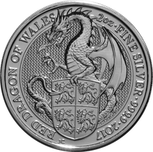 Moneda Bestias de la Reina El Dragón Rojo de Plata de 2 oz