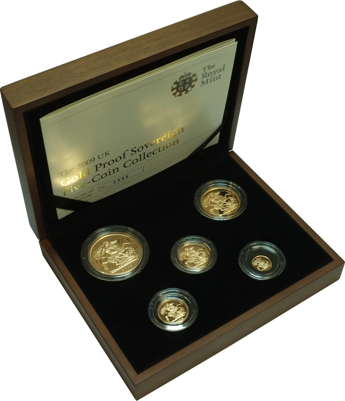 2009 Proof Gold Sovereign 5 Coin Set Boxed