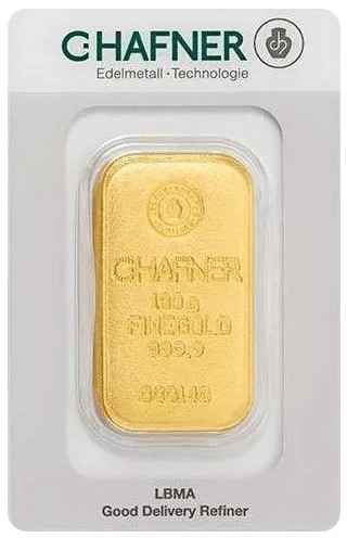 Lingote de Oro de 100 g C. Hafner Fundido