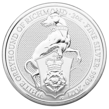 Moneda Bestias de la Reina El Galgo Blanco de Richmond de Plata de 2 oz