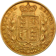 Moneda Soberano de Oro 1879 Victoria Joven con Reverso Escudado (S)