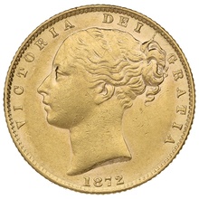 Soberano de Oro 1872- Victoria Joven con Reverso Escudado (L)
