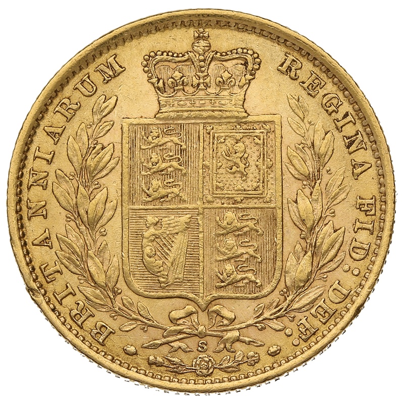1884 Gold Sovereign - Victoria Young Head Shield Back S