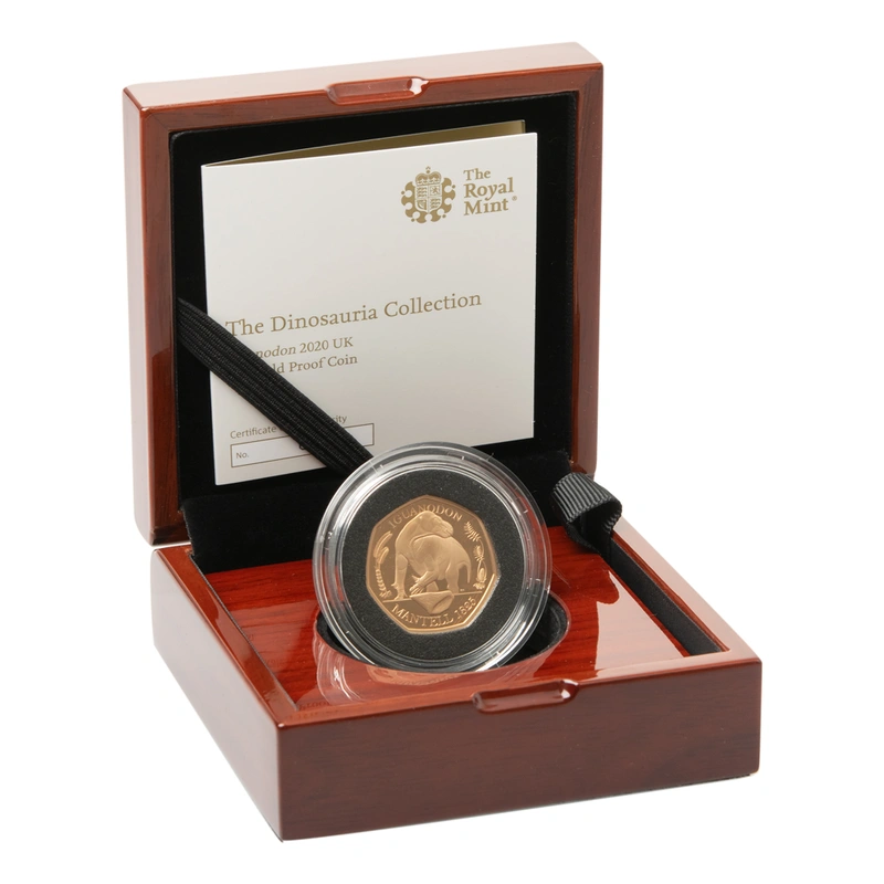 Moneda Colección Dinosaurios Iguanodonte de 50 peniques de Oro 2020 Proof en Caja