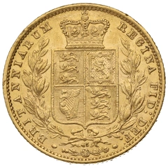 Moneda Soberano de Oro 1866 Victoria Joven con Reverso Escudado (L)