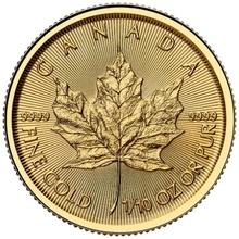 Maple Leaf Canadiense de 1/10 oz de Oro 2025