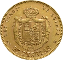 Moneda 25 Pesetas de Oro Alfonso XII