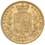Moneda Soberano de Oro 1886 Victoria Joven con Reverso Escudado (S)