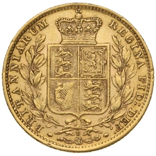 Moneda Soberano de Oro 1882 Victoria Joven con Reverso Escudado (S)