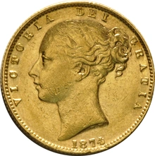 Moneda Soberano de Oro 1874 Victoria Joven con Reverso Escudado (M)