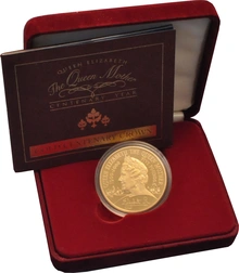 Moneda Soberano Quíntuplo de Oro Proof 2000 Reina Madre en Caja Original