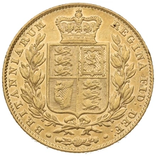 Moneda Soberano de Oro 1845 Victoria Joven con Reverso Escudado (L)