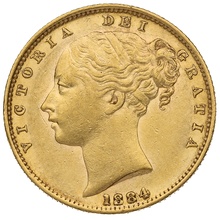 Soberano de Oro 1884 - Victoria Joven con Reverso Escudado (S)