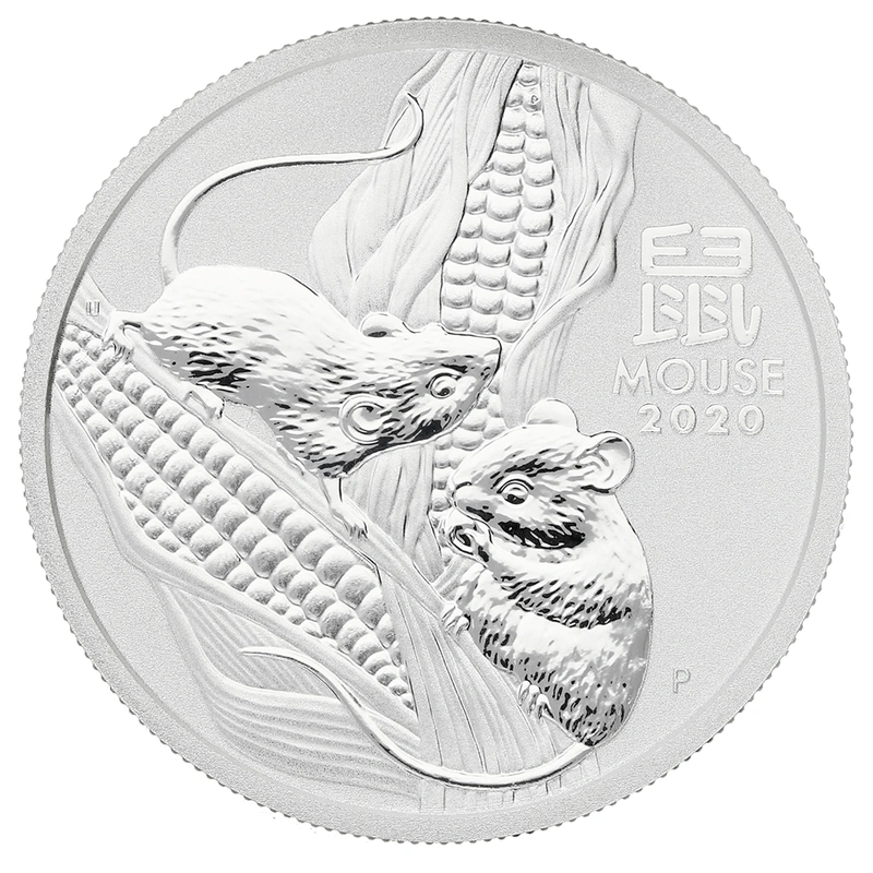 Moneda Perth Mint Calendario Lunar de Plata de 1/2 oz 2020 Año del Ratón