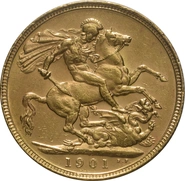 Moneda Soberano de Oro 1901 Victoria Velada (P)