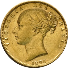 Soberano de Oro 1874 - Victoria Joven con Reverso Escudado (M)