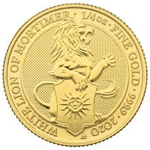 Moneda Bestias de la Reina El León Blanco de Mortimer de Oro de 1/4 oz 2020