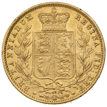 Moneda Soberano de Oro 1866 Victoria Joven con Reverso Escudado (L)