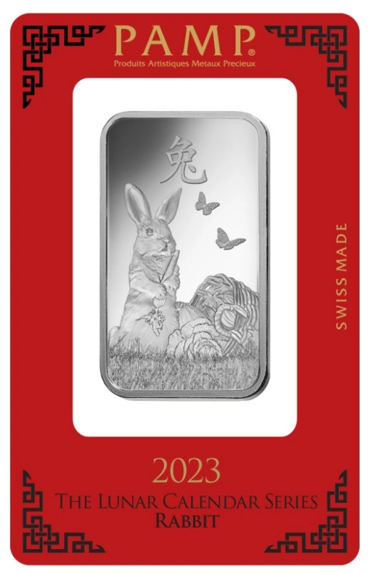 Lingote de Plata de 1 oz PAMP Año del Conejo 2023