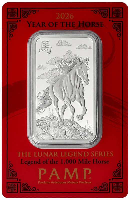 1oz Silver Bar 2026 Year of the Horse PAMP