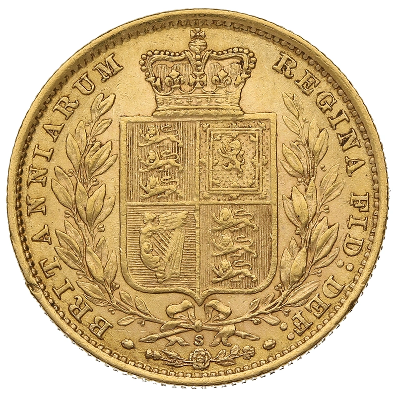 Moneda Soberano de Oro 1884 Victoria Joven con Reverso Escudado (S)