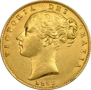 Moneda Soberano de Oro 1853 Victoria Joven con Reverso Escudado (L)