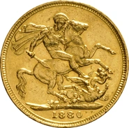 Moneda Soberano de Oro 1880 Victoria Joven (M)