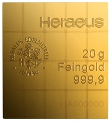 Lingote CombiBar de 20 x 1 g de Oro Heraeus