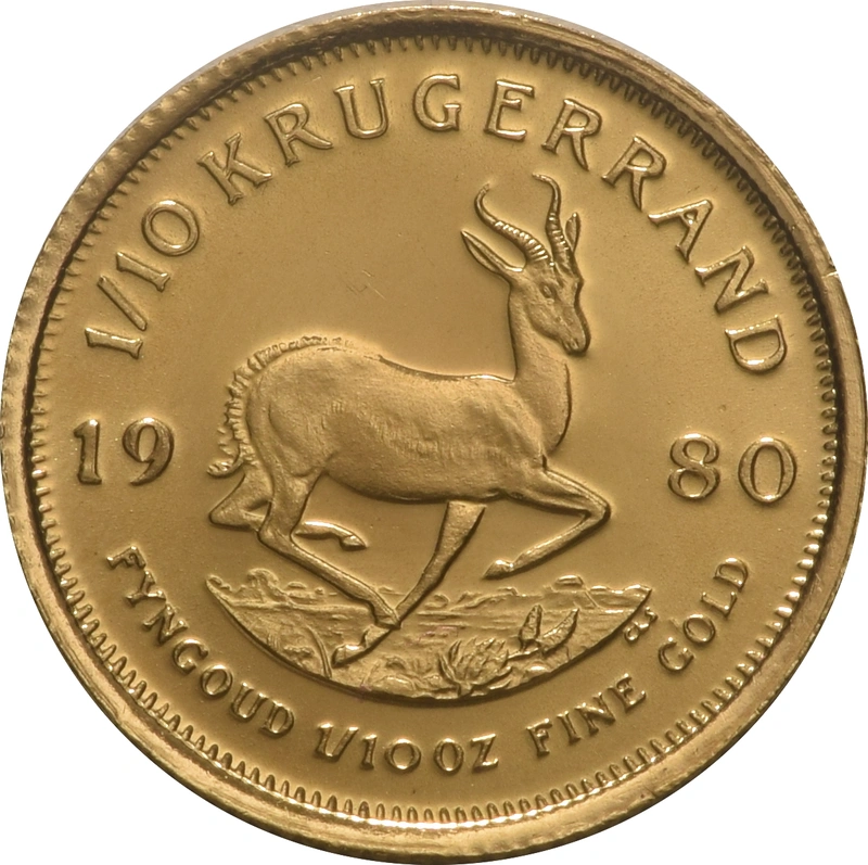 Moneda Krugerrand de 1/10 oz de Oro 1980