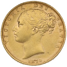 Soberano de Oro 1870 - Victoria Joven con Reverso Escudado (L)