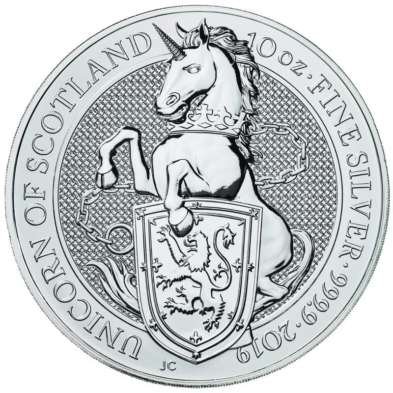 Moneda Bestias de la Reina El Unicornio de Escocia de Plata de 10 oz