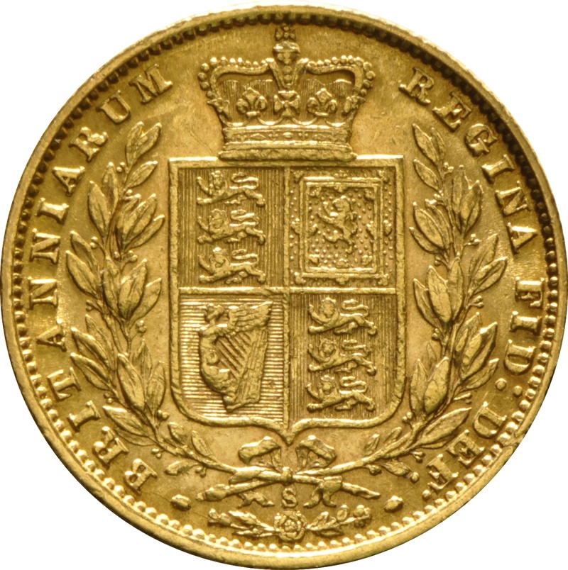 Soberano de Oro 1875 - Victoria Joven con Reverso Escudado (S)