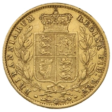 Moneda Soberano de Oro 1854 Victoria Joven con Reverso Escudado (L)