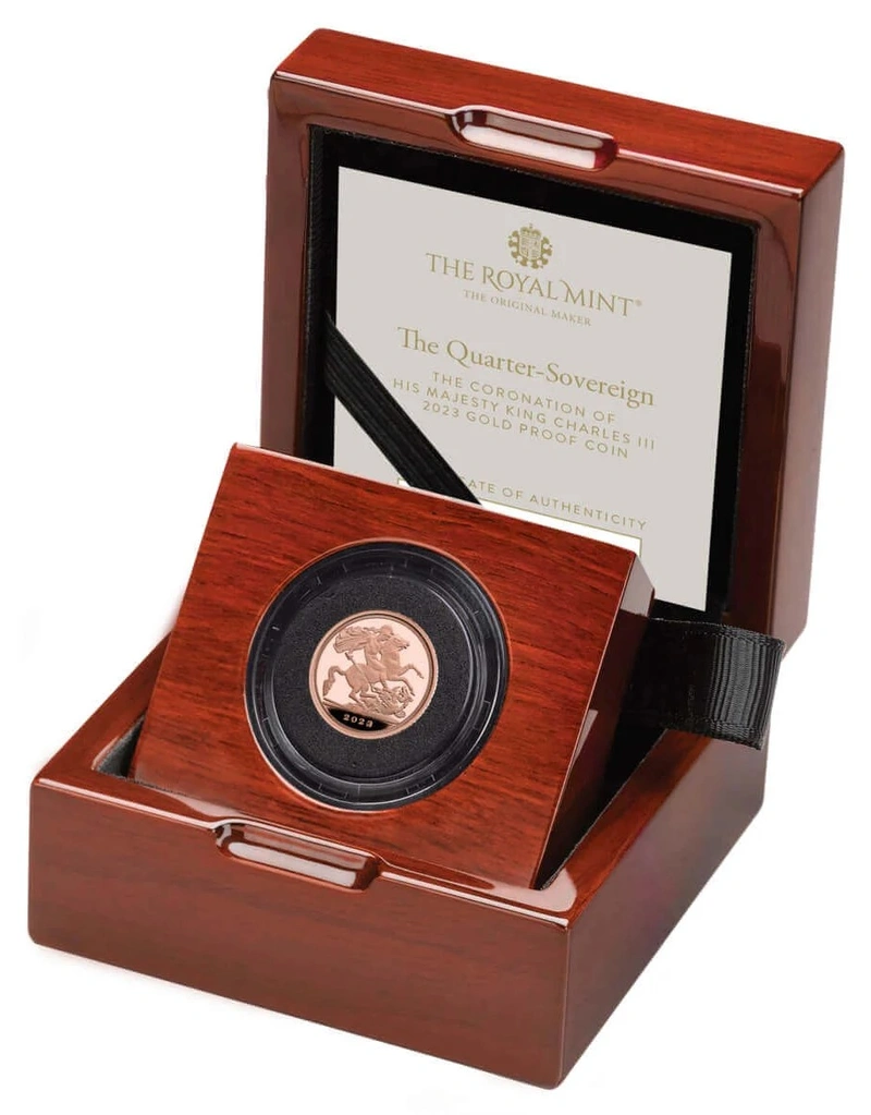 Moneda Quarto de Soberano Proof Coronación Carlos III 2023