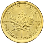 Hoja de Arce Canadiense de 1/10oz de Oro 2020