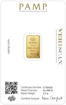 Lingote de Oro de 2,5 g PAMP