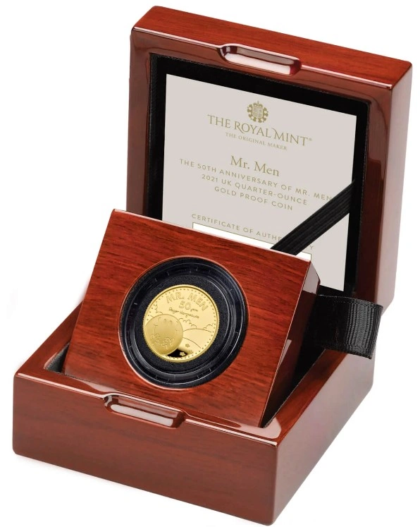 Moneda Mr Men Mr Feliz de Oro de 1/4 oz Proof 2021 Caja de Regalo