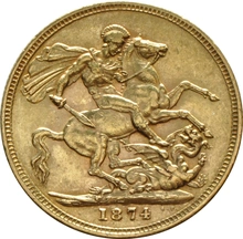 Moneda Soberano de Oro 1874 Victoria Joven (L)