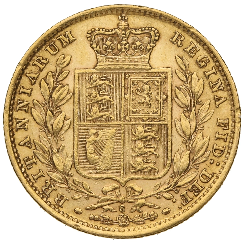 Moneda Soberano de Oro 1882 Victoria Joven con Reverso Escudado (S)