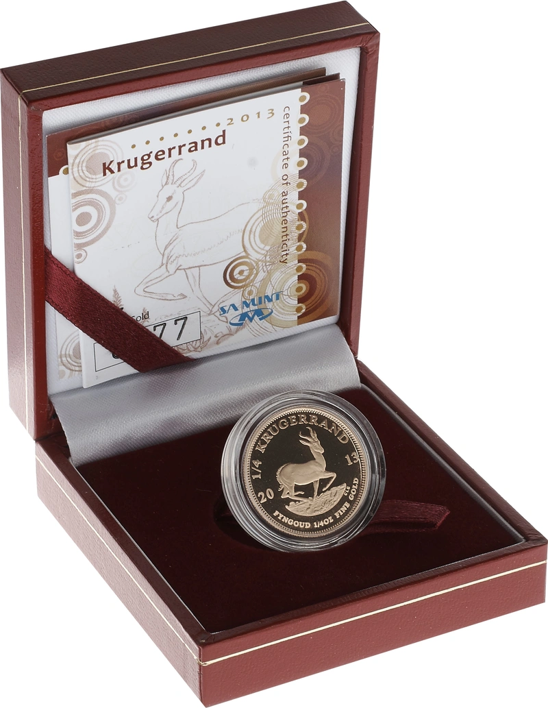Moneda Krugerrand de Oro de 1/4 oz Proof 2013 en Caja Original